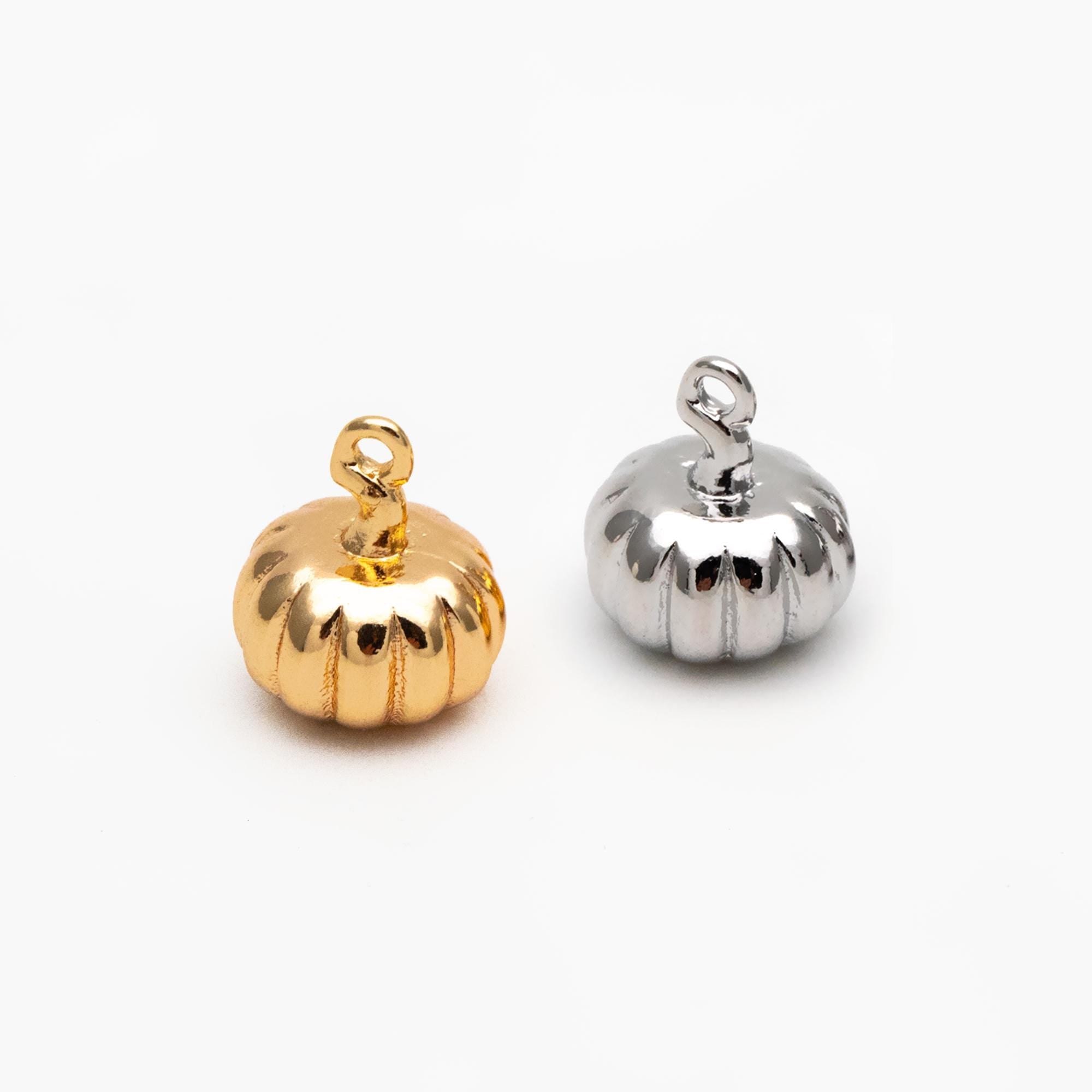 10pcs Gold/ Silver Pumpkin Charm 9x7mm, Real Gold/ Rhodium plated Brass, 3D Pumpkin Pendants (GB-4589-A)